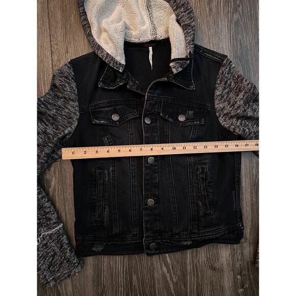 Free People Distressed Denim Heathered Gray Knit Sleeve Jacket size S - Picture 4 of 6